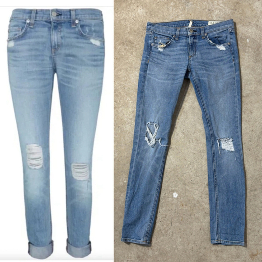 Rag & Bone The Dre Blue Jeans Size 25 Distressed Boyfriend Skinny Fit Zip Fly